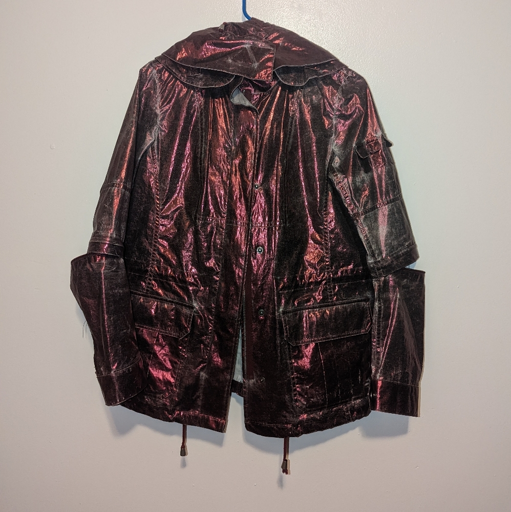 Opening Ceremony Metallic Hooded Rain Jacket